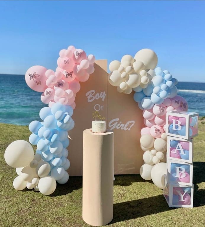 Creative gender reveal party styled by Dreamy Parties LA in Los Angeles